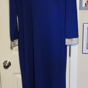 Xtaren Royal Blue Long Sleeve Dress with Silver Cuffs